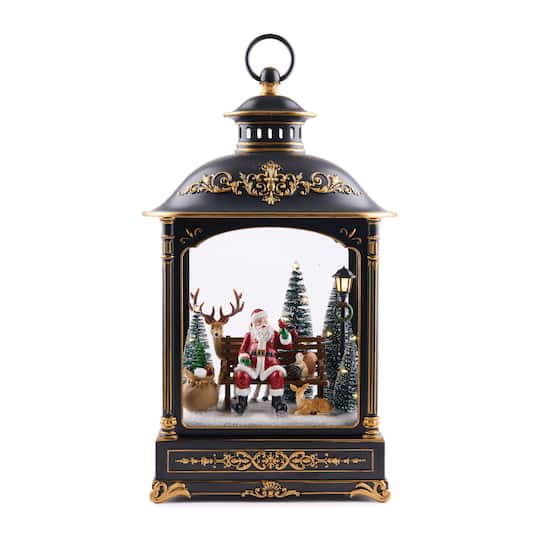 Melrose 17.5" LED Santa, Pine Trees & Woodland Animals Lantern Scene